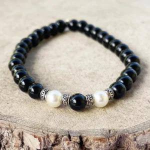 Bracelet Obsidienne et Perles de Culture
