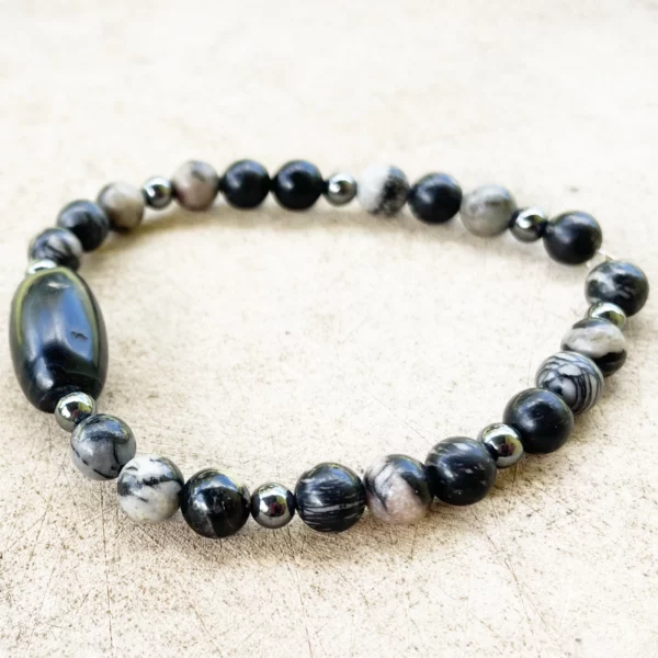 Bracelet Jaspe Picasso et Agate Dzi – Image 2