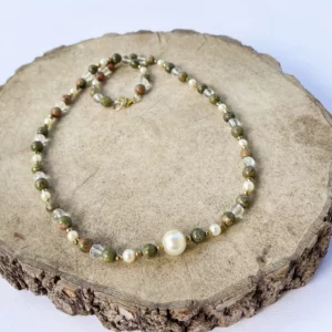 Collier Unakite et Perles de Culture