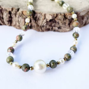 Collier Unakite et Perles de Culture