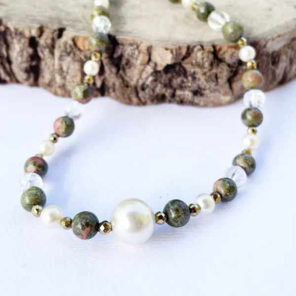 Collier Unakite et Perles de Culture