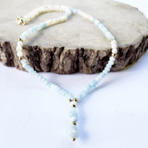 Collier aigue marine et nacre blanche