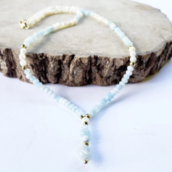 Collier aigue marine et nacre blanche