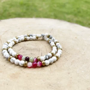 Bracelet Double Howlite et Agate Rose
