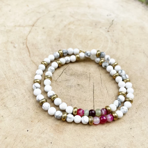 Bracelet Double Howlite et Agate Rose – Image 2